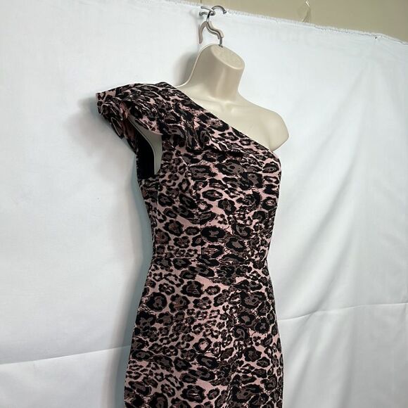 Parker Black JoJo One shoulder leopard print mini dress size 4 EUC - Picture 4 of 12